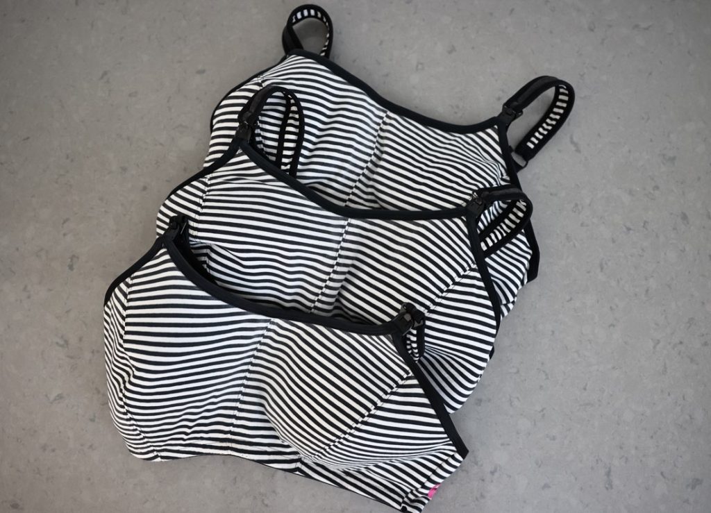 Three striped Cadenshae nursing sports bras