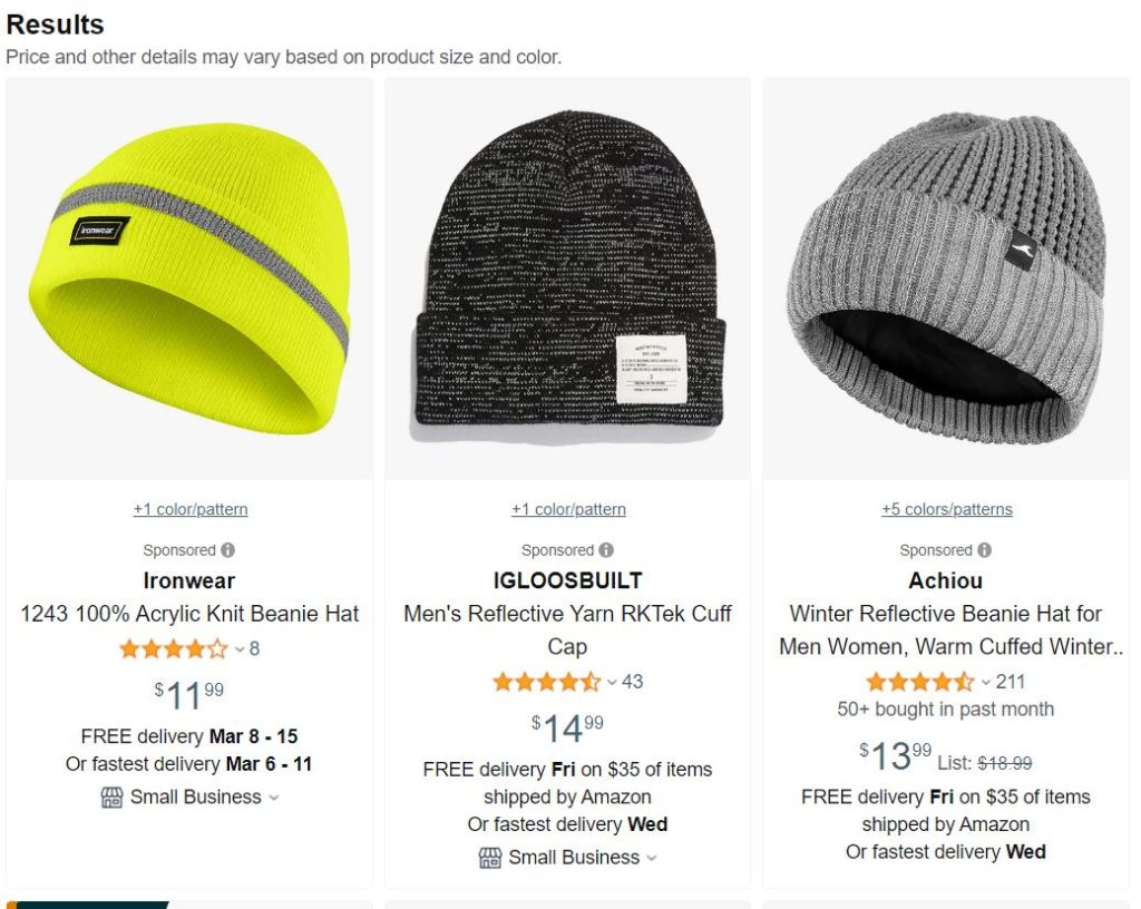 amazon reflective running beanies
