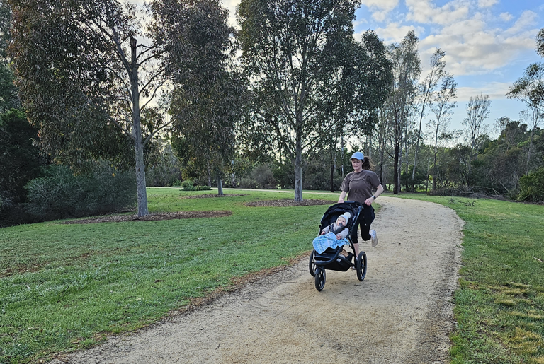 Charli Rohn Running with baby in the Thule Urban Glide Stroller