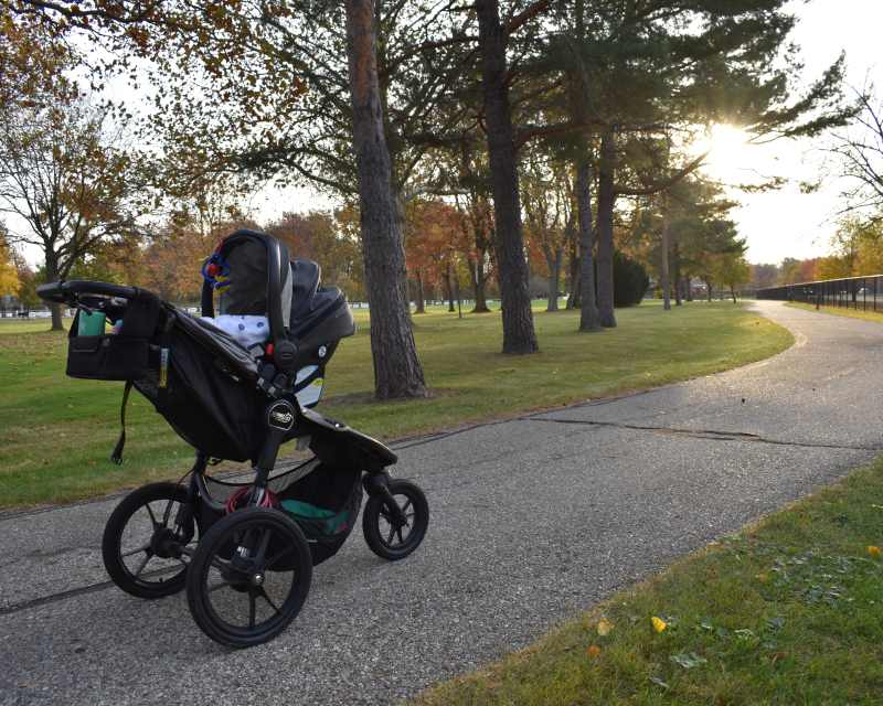 Running with a newborn in a jogging stroller
