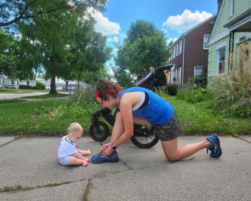 Bri Terry getting ready for postpartum running