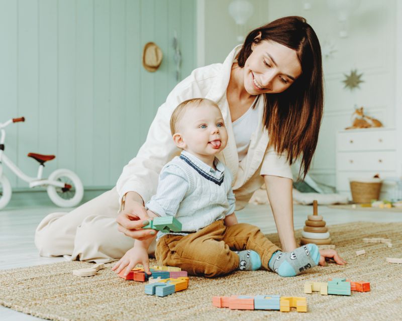 Mom and baby bonding after running postpartum